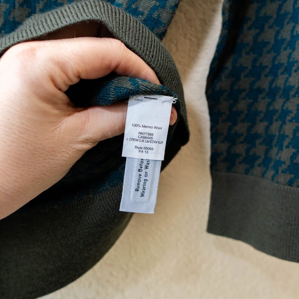 J.Crew NWT 100% Merino Wool Houndstooth Sweater Green Blue Crewneck XS $98 - Picture 12 of 12
